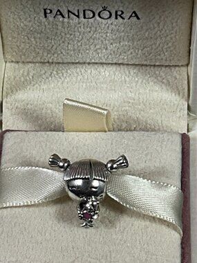 NWOT PANDORA Sterling Silver Girl With Pigtails Family Charm 798016EN160